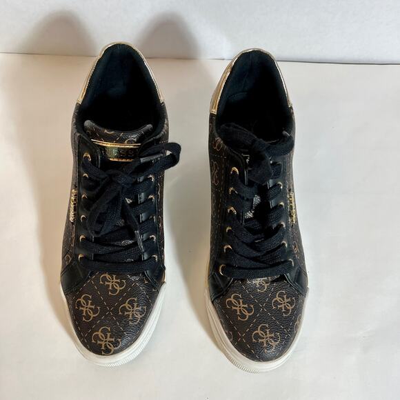 Guess GW Flowurs Wedge Sneakers in Brown and Metallic Gold Multi 8.5M - Picture 4 of 13